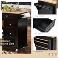 Kitchen Cart With Rubber Wood Desktop Rolling Mobile Kitchen Island With Storage And 5 Draws 53 Inch Length Black Black Mdf