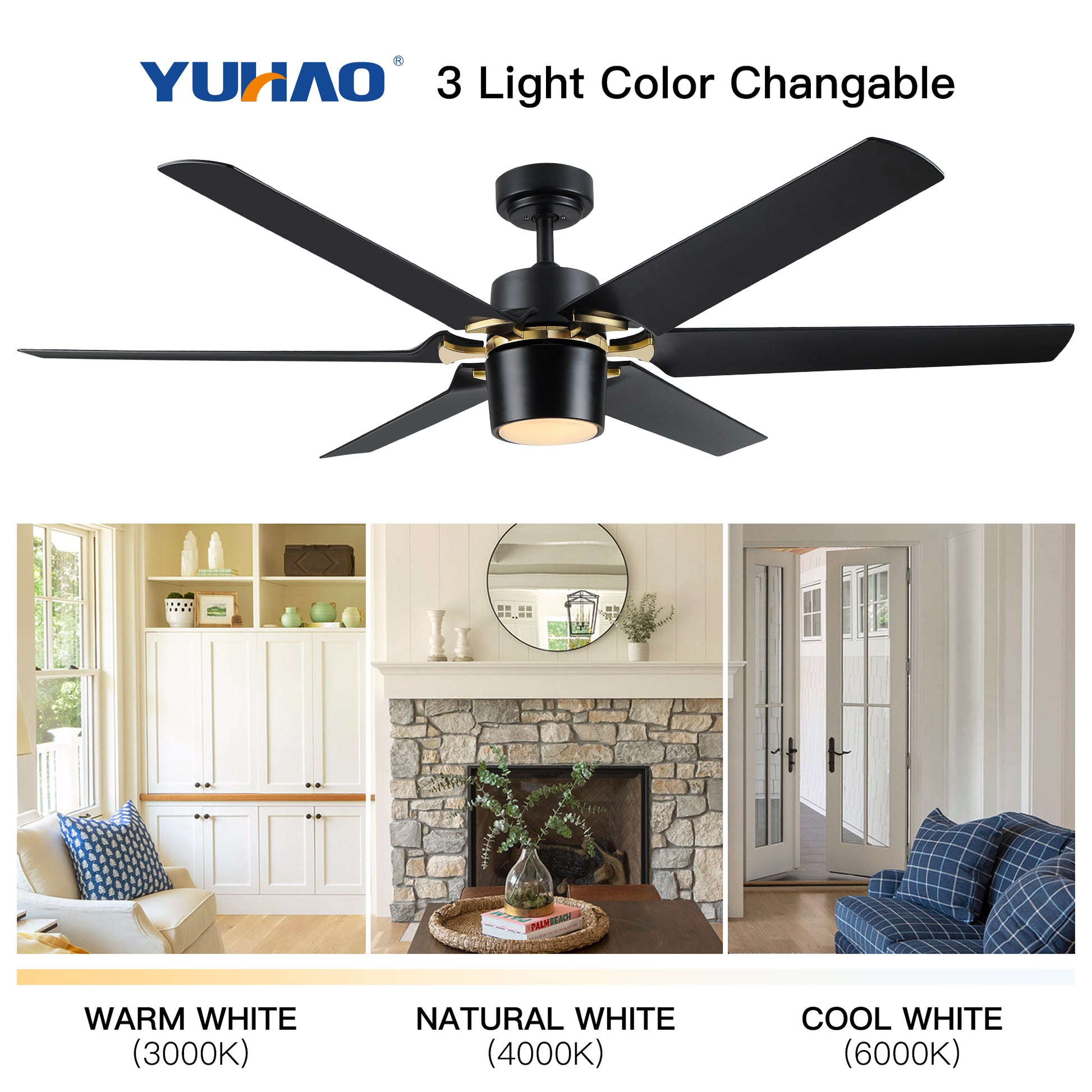 Modern 60" Integrated Led Light Ceiling Fan With Remote Control Matt Black Abs