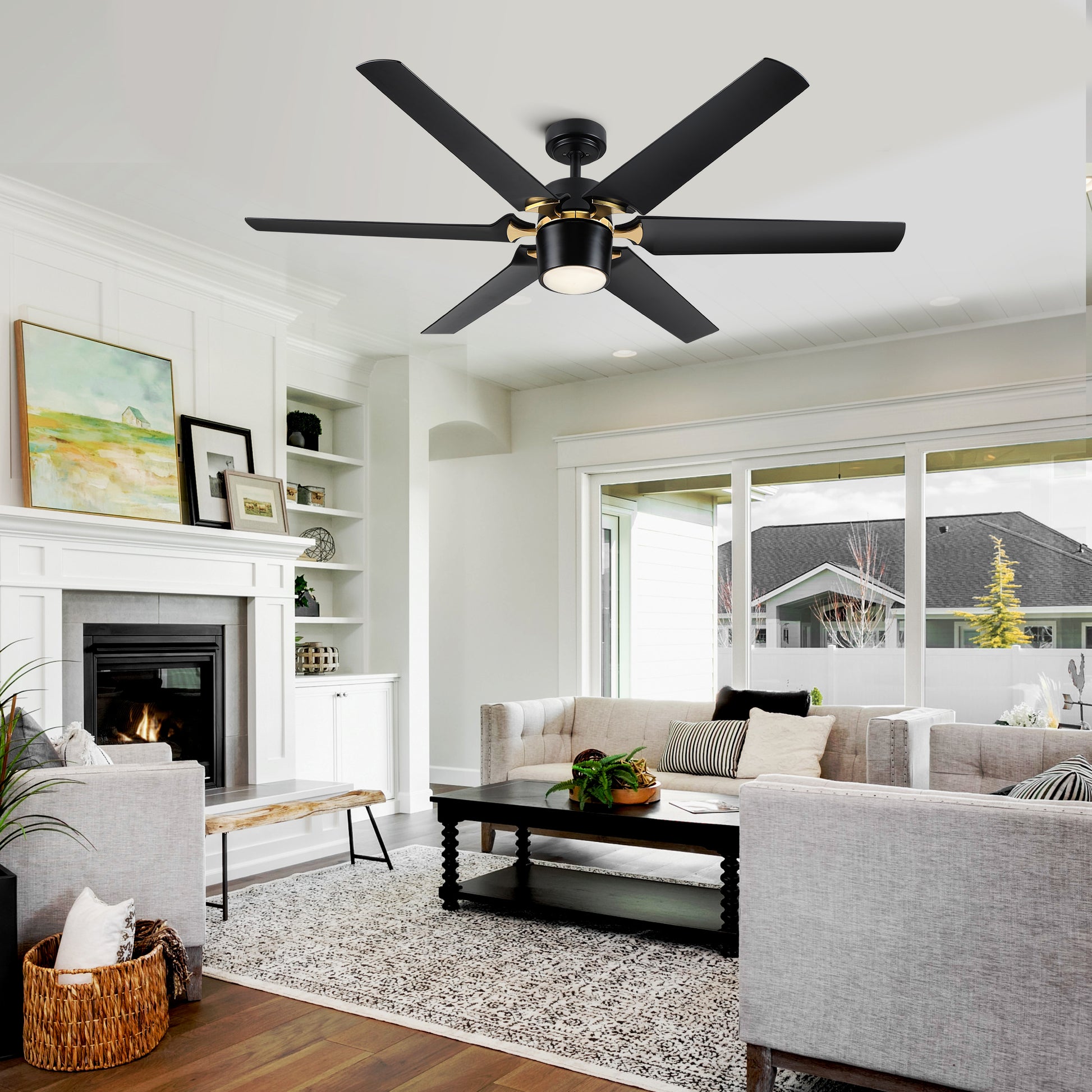 Modern 60" Integrated Led Light Ceiling Fan With Remote Control Matt Black Abs