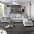 Modern Large L Shape Feather Filled Sectional Sofa, Convertible Sofa Couch With Reversible Chaise For Living Room Light Gray Chenille 5 Seat