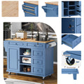 Kitchen Cart With Rubber Wood Desktop Rolling Mobile Kitchen Island With Storage And 5 Draws 53 Inch Length Blue Blue Mdf