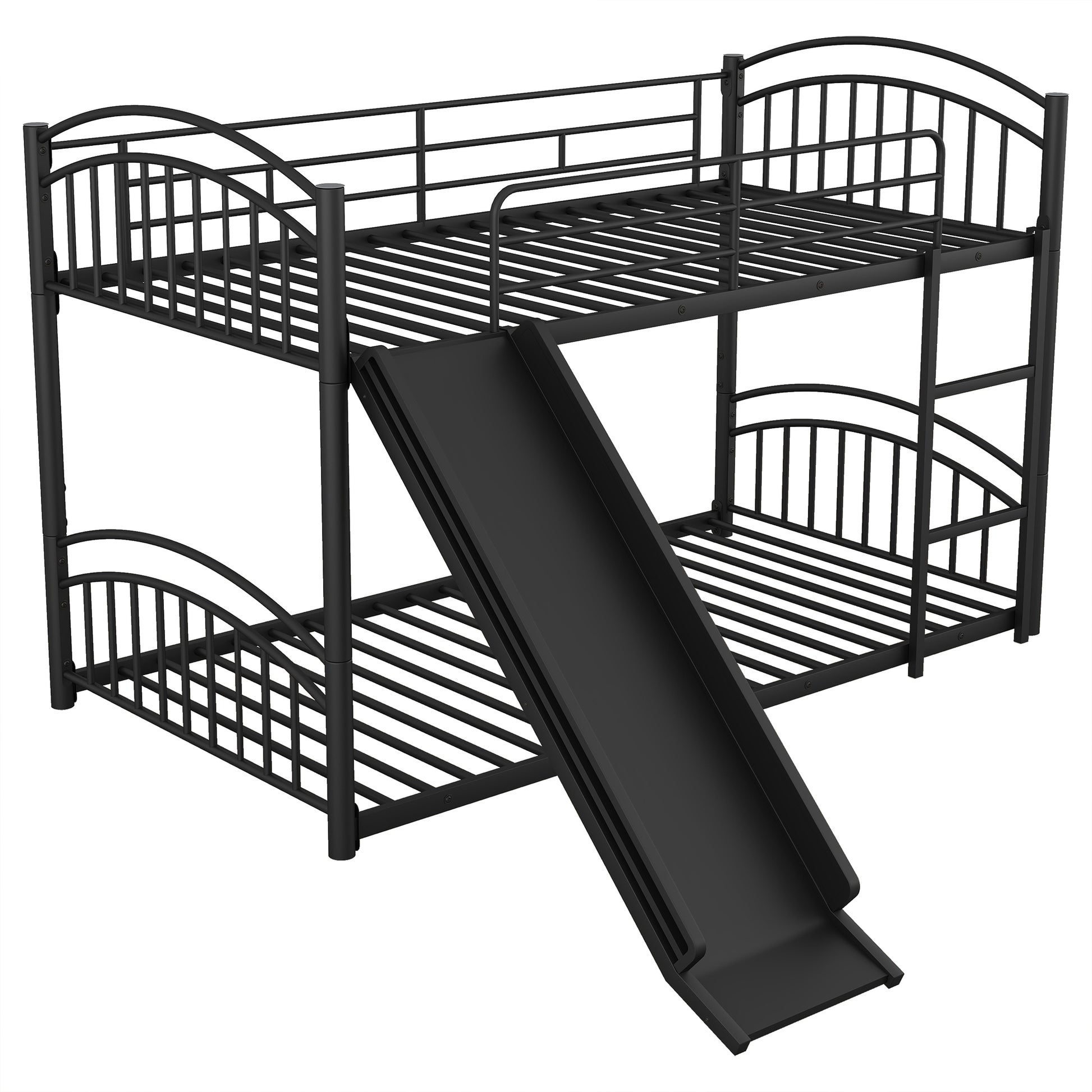 Twin Over Twin Metal Bunk Bed With Slide,Kids House Bed Black Black Metal