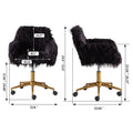 Hengming Modern Faux Fur Home Office Chair, Fluffy Chair For Girls, Makeup Vanity Chair With Gold Plating Base Black Faux Fur