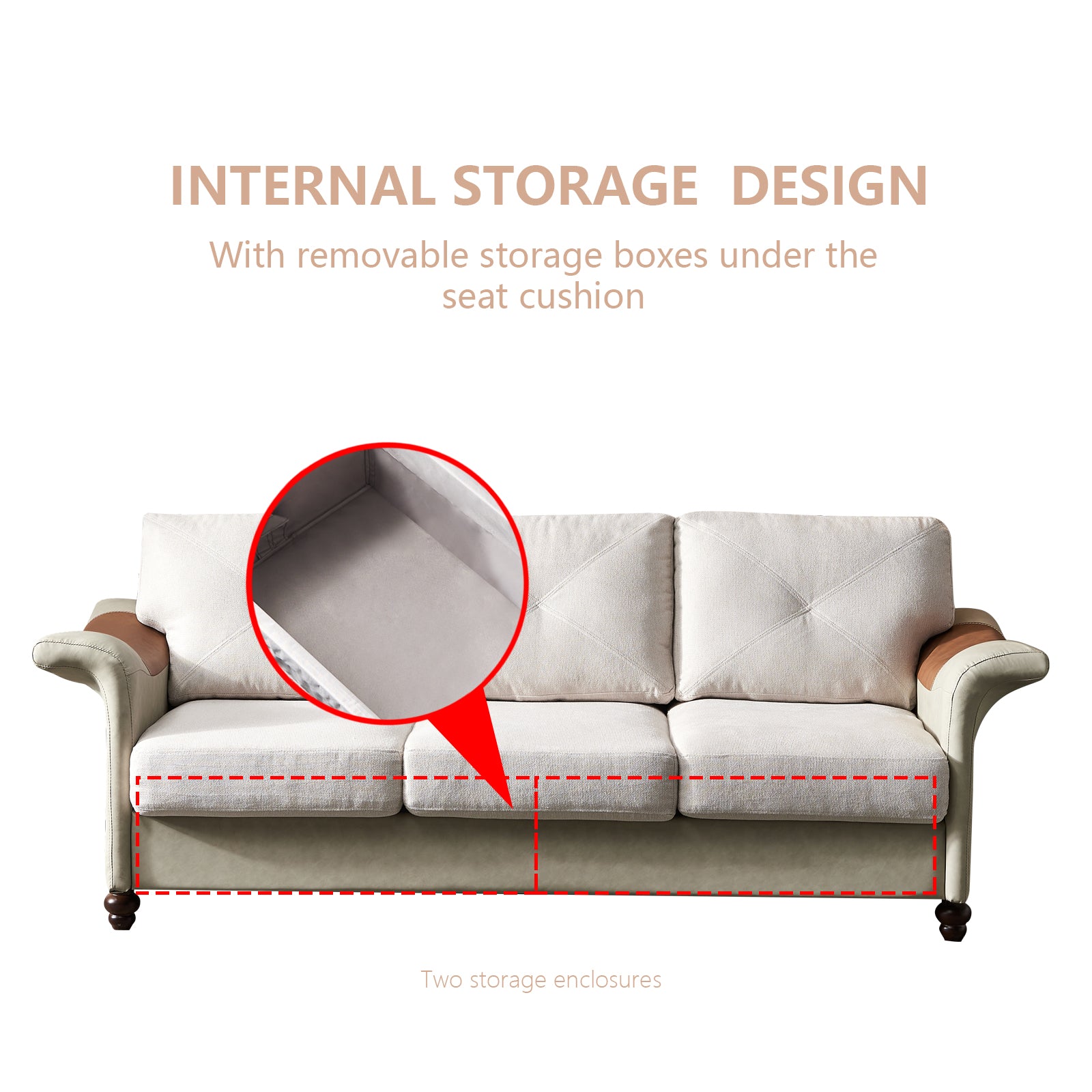 Living Room Furniture Linen Fabric Faux Leather With Wood Leg Sofa Beige Beige Foam Fabric