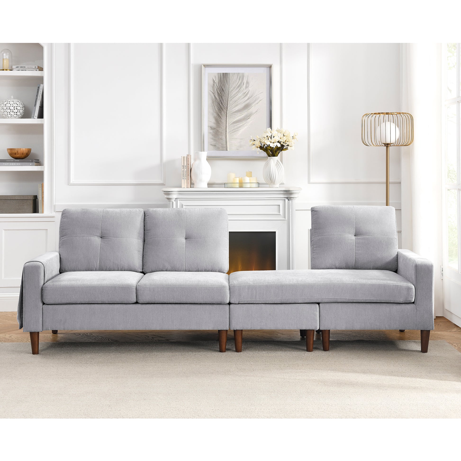 80" Convertible Sectional Sofa Couch, 3 Seats L Shape Sofa With Removable Cushions And Pocket, Rubber Wood Legs, Light Grey Chenille Light Grey Chenille