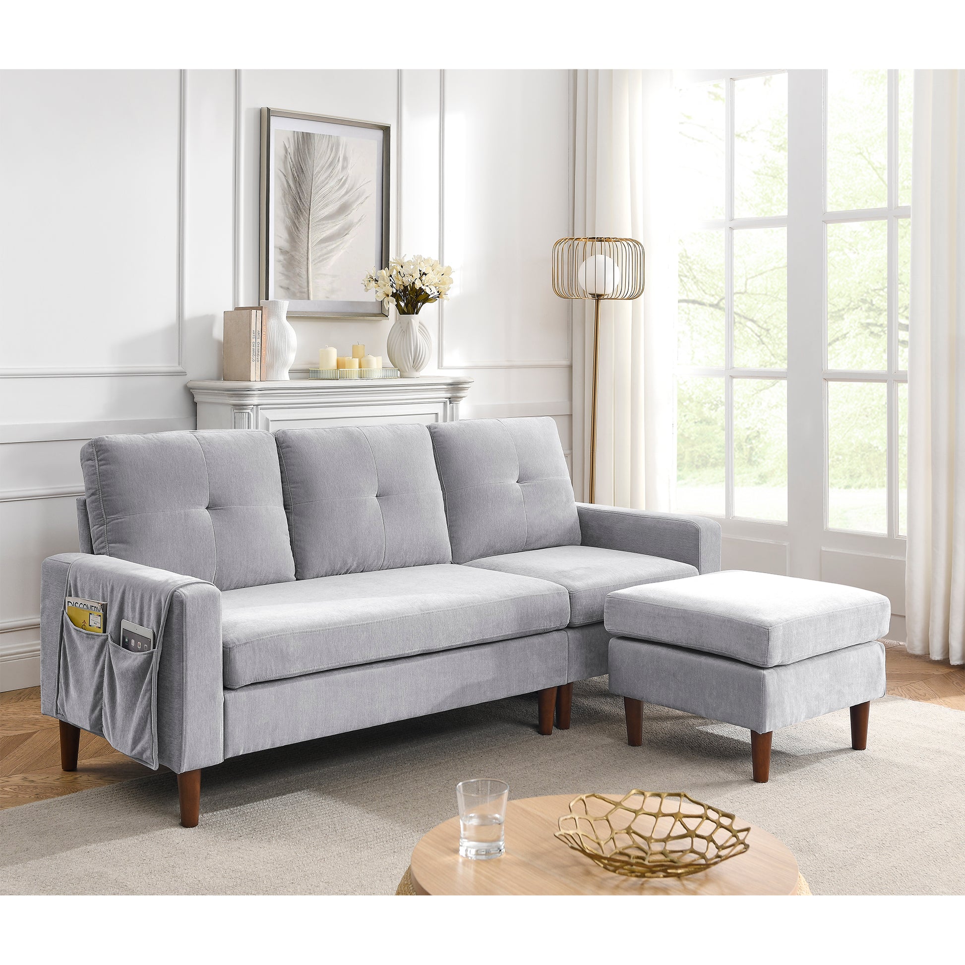 80" Convertible Sectional Sofa Couch, 3 Seats L Shape Sofa With Removable Cushions And Pocket, Rubber Wood Legs, Light Grey Chenille Light Grey Chenille