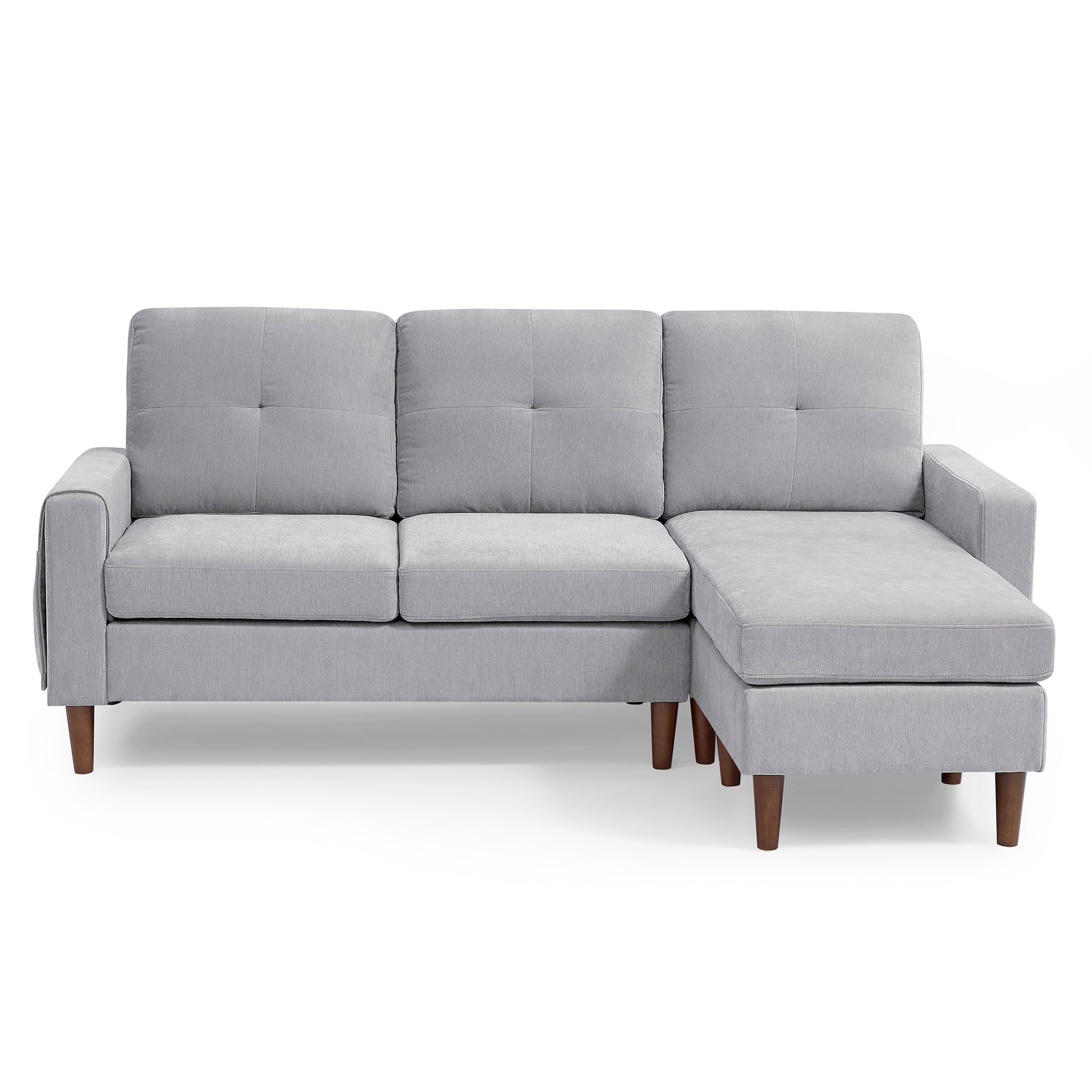 80" Convertible Sectional Sofa Couch, 3 Seats L Shape Sofa With Removable Cushions And Pocket, Rubber Wood Legs, Light Grey Chenille Light Grey Chenille