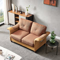 Living Room General Use Linen Fabric Faux Leather With Wood Leg Beautiful Seat Red Brown Brown Foam Fabric