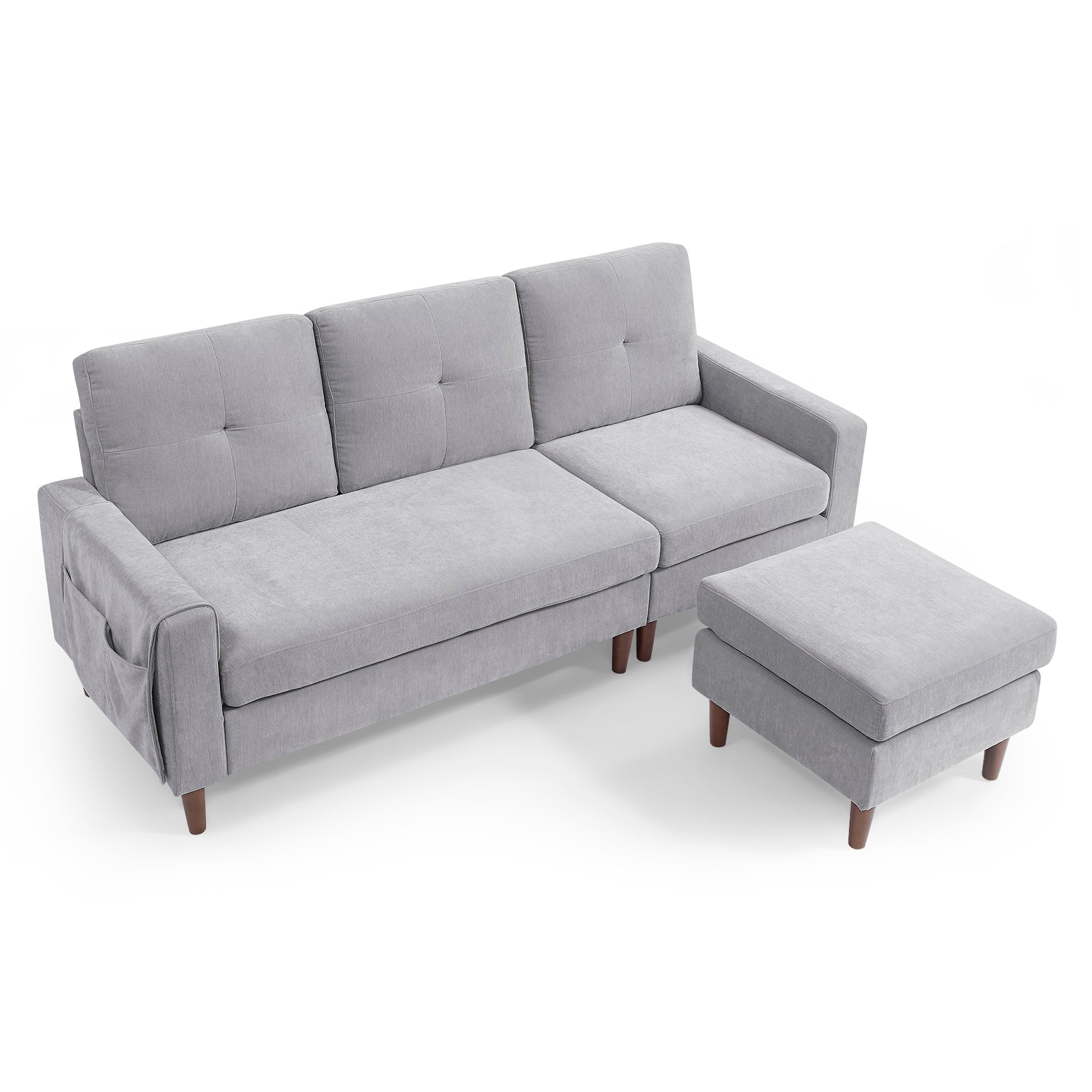 80" Convertible Sectional Sofa Couch, 3 Seats L Shape Sofa With Removable Cushions And Pocket, Rubber Wood Legs, Light Grey Chenille Light Grey Chenille