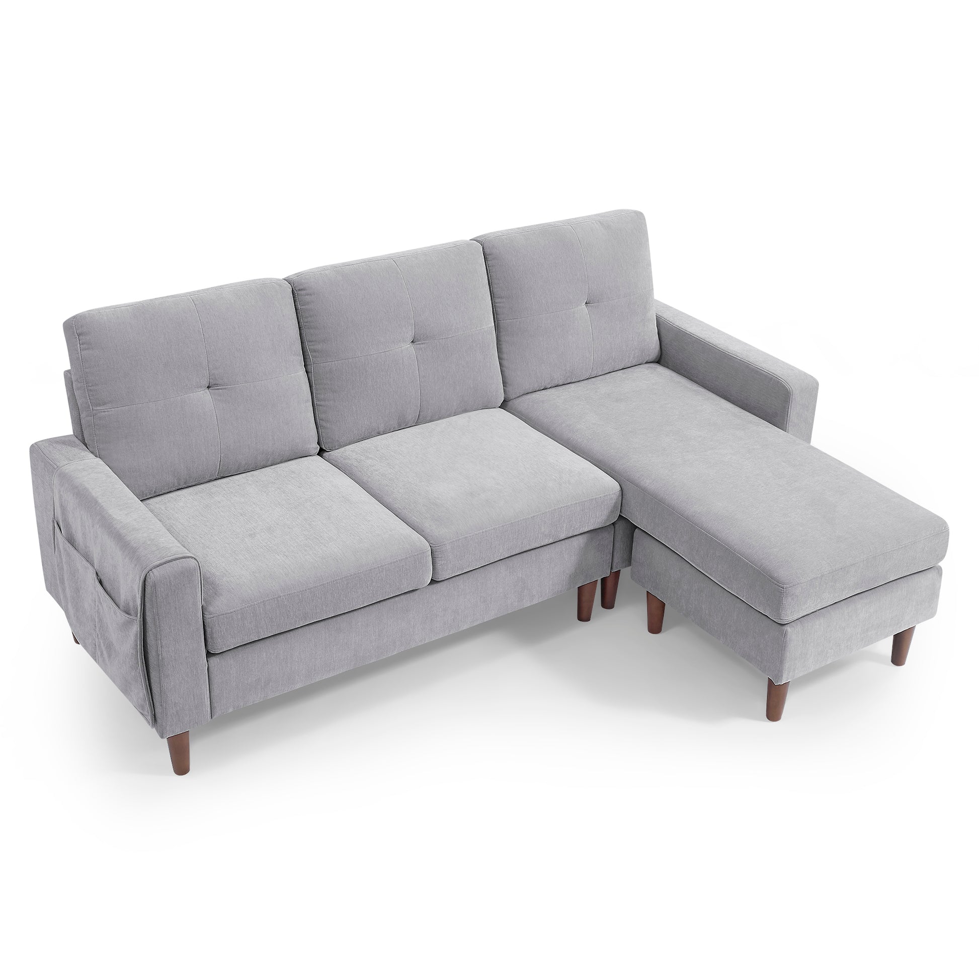 80" Convertible Sectional Sofa Couch, 3 Seats L Shape Sofa With Removable Cushions And Pocket, Rubber Wood Legs, Light Grey Chenille Light Grey Chenille