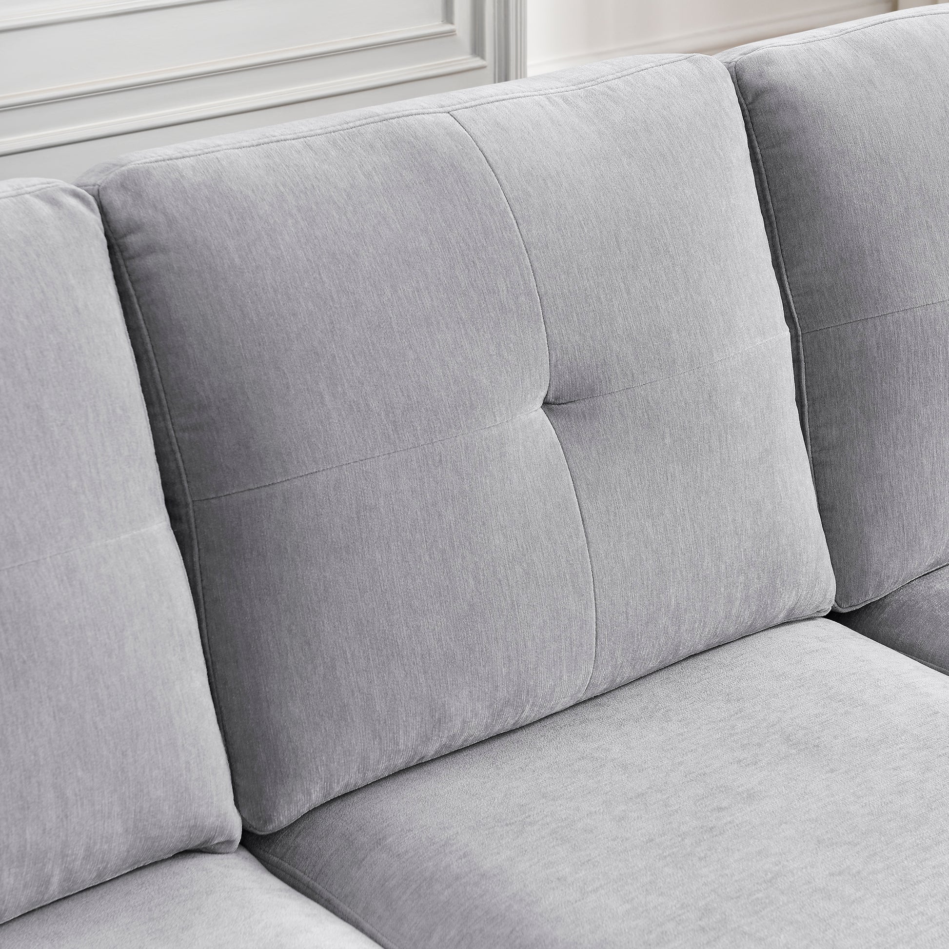 80" Convertible Sectional Sofa Couch, 3 Seats L Shape Sofa With Removable Cushions And Pocket, Rubber Wood Legs, Light Grey Chenille Light Grey Chenille