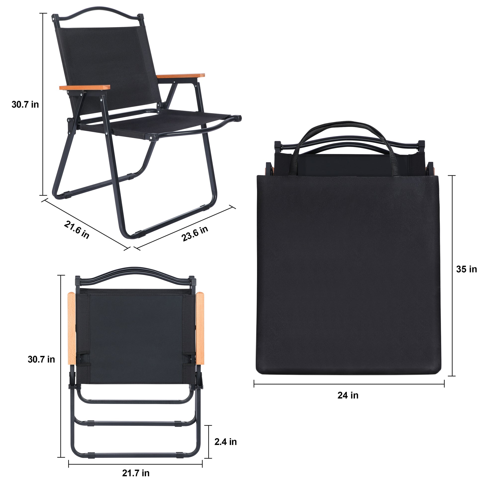 Yssoa Folding Camp Chair For Adults With Handle And Storage Bag, Large Size, 264Lbs Load Bearing Collapsible Outdoor Furniture For Leisure, Beach, Picnic, Hiking, Fishing Color: Black , L Black Metal