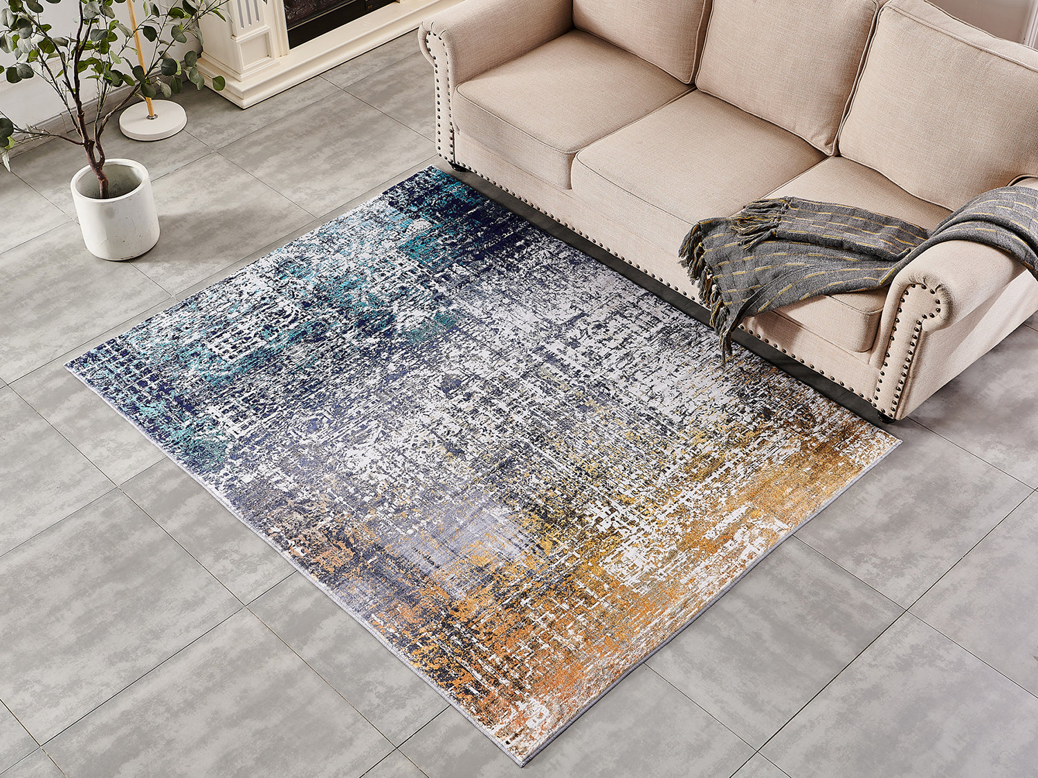 Zara Collection Abstract Design Turquoise Gray Rust Machine Washable Super Soft Area Rug Multicolor Polyester