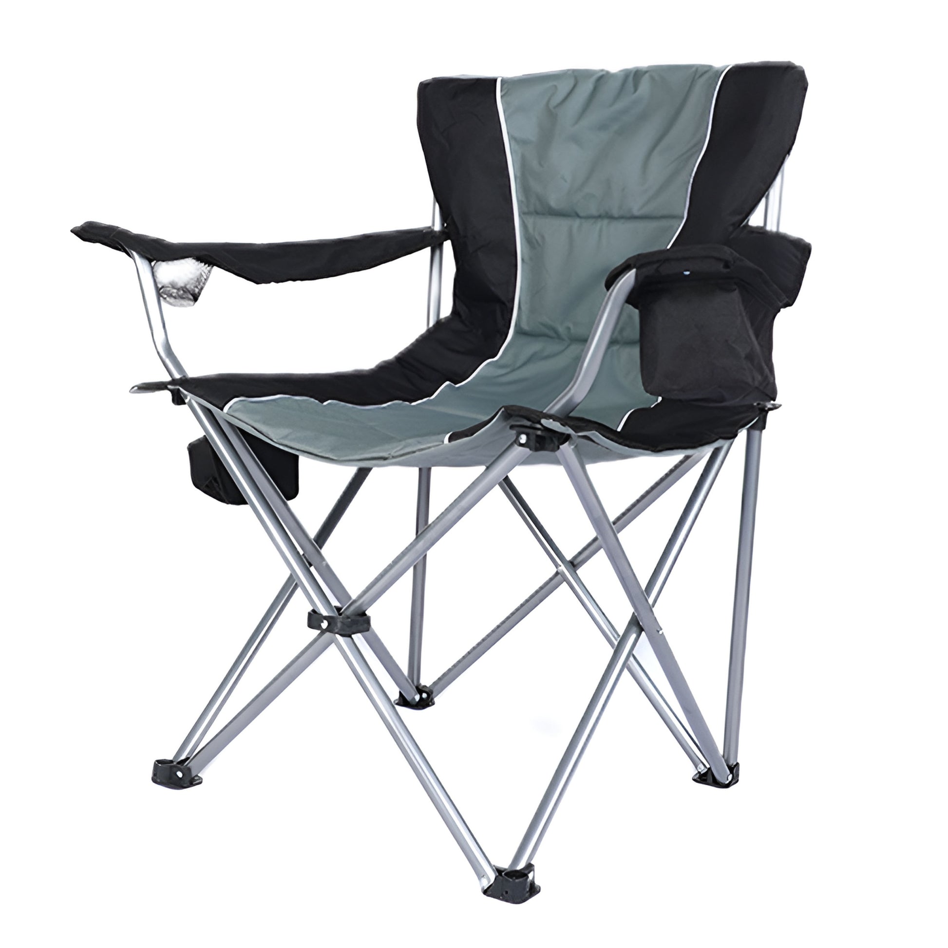 Yssoa Oversized Camping Folding Chair With Cup Holder, Side Cooler Bag, Heavy Duty Steel Frame Fully P Added Quad Armchair For Outdoors, 1 Pack, Grey Grey Oxford Fabric