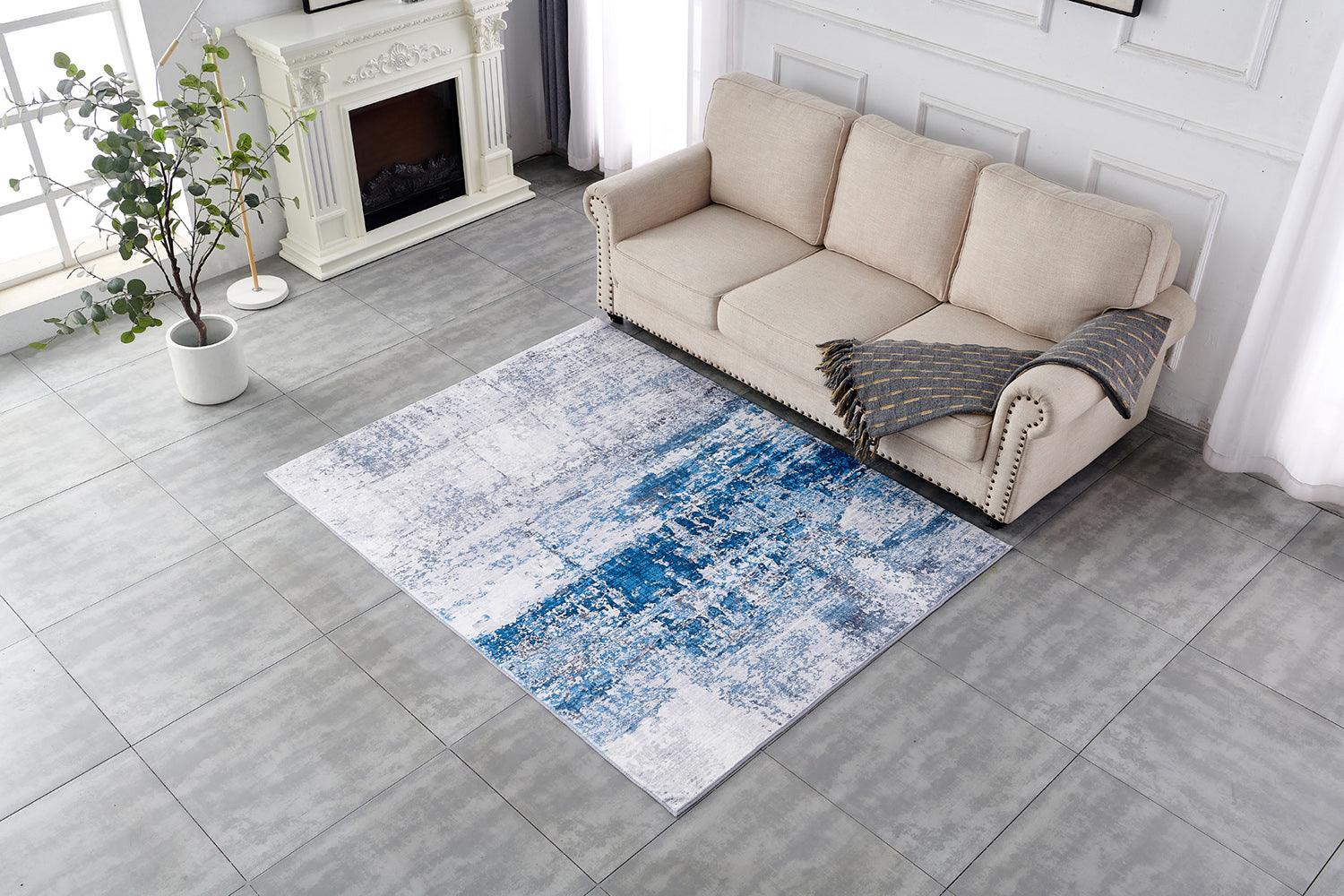 Zara Collection Abstract Design Gray Turquoise Machine Washable Super Soft Area Rug Multicolor Polyester