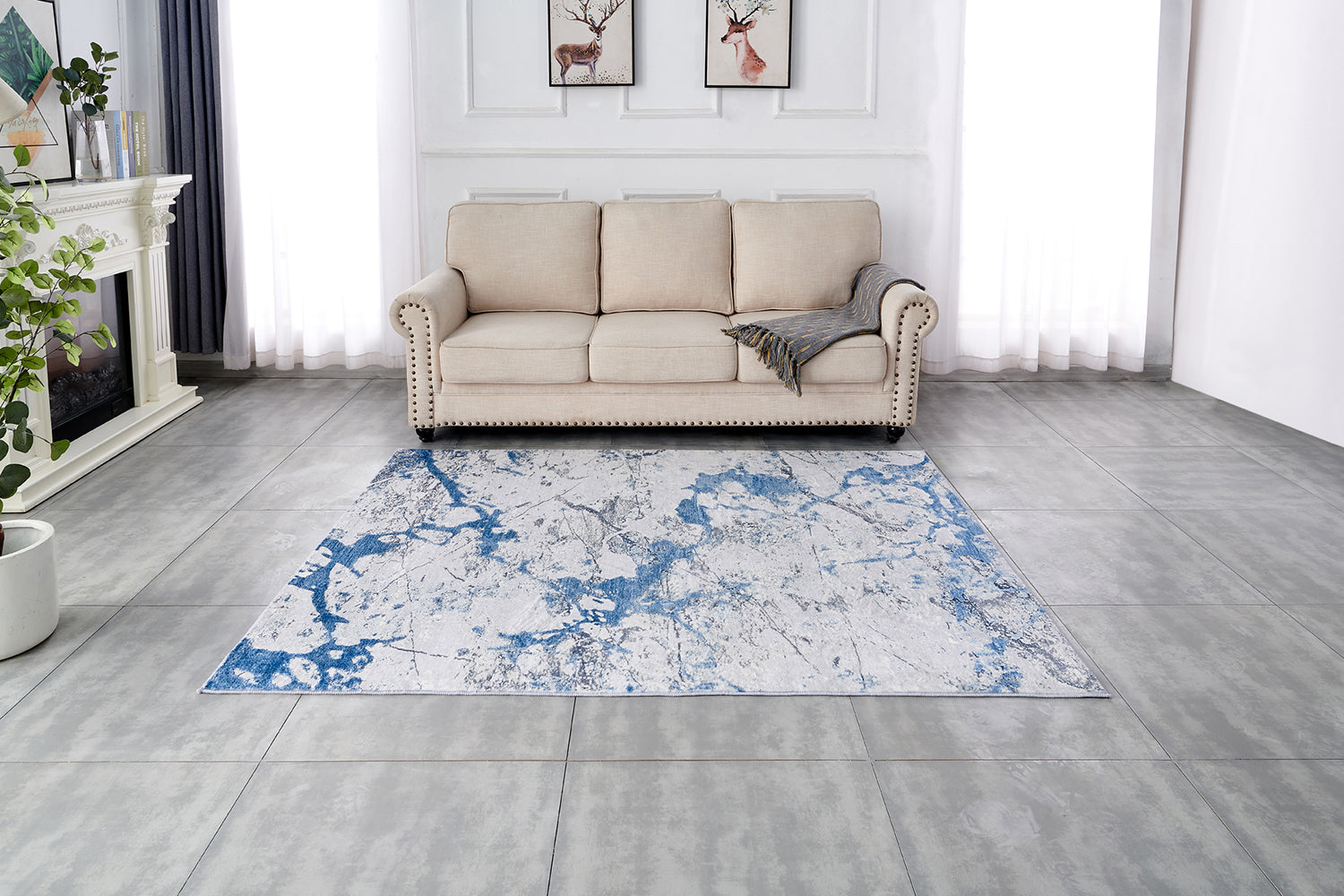 Zara Collection Abstract Design Silver Blue Machine Washable Super Soft Area Rug Multicolor Polyester