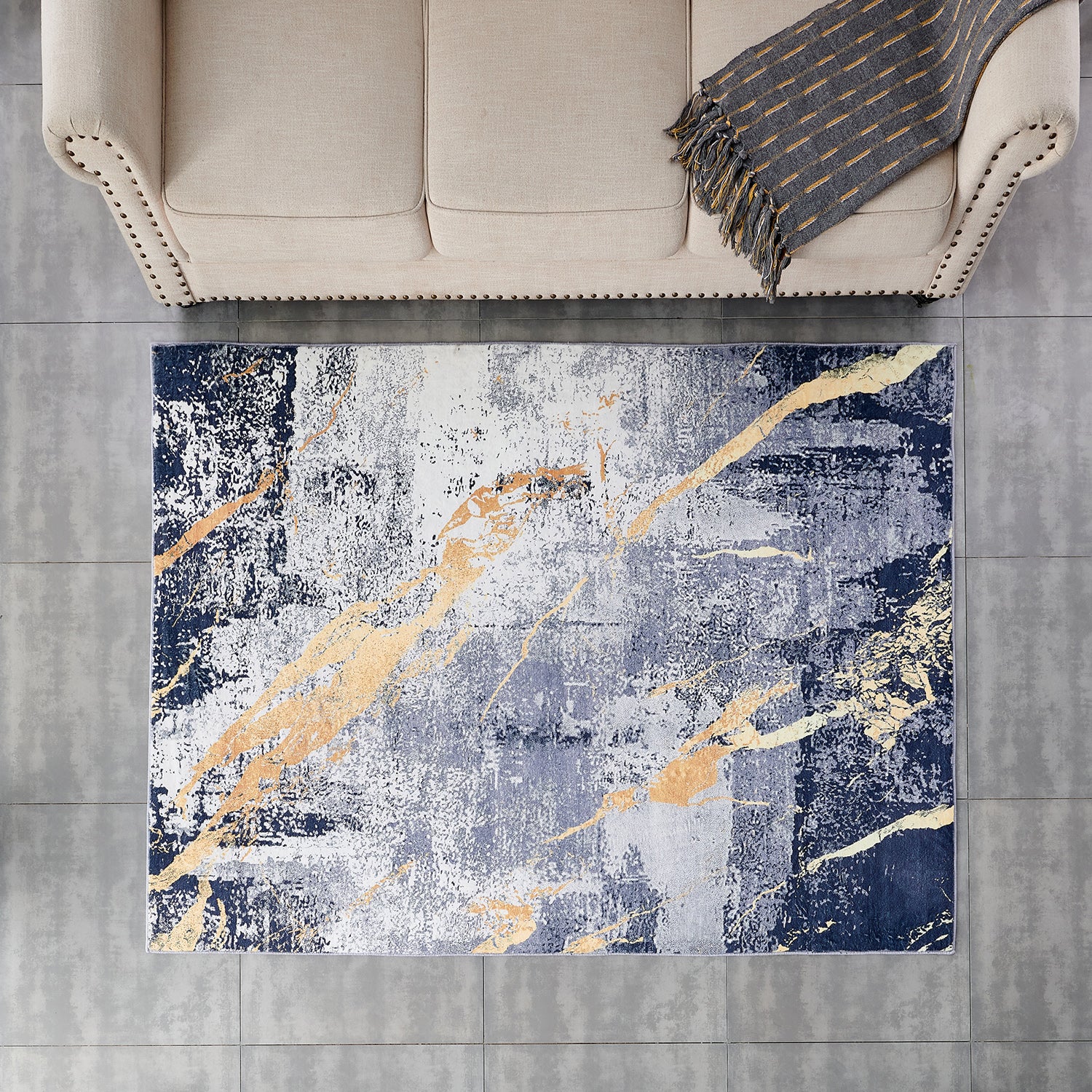 Zara Collection Abstract Design Blue Gray Yellow Machine Washable Super Soft Area Rug Multicolor Polyester