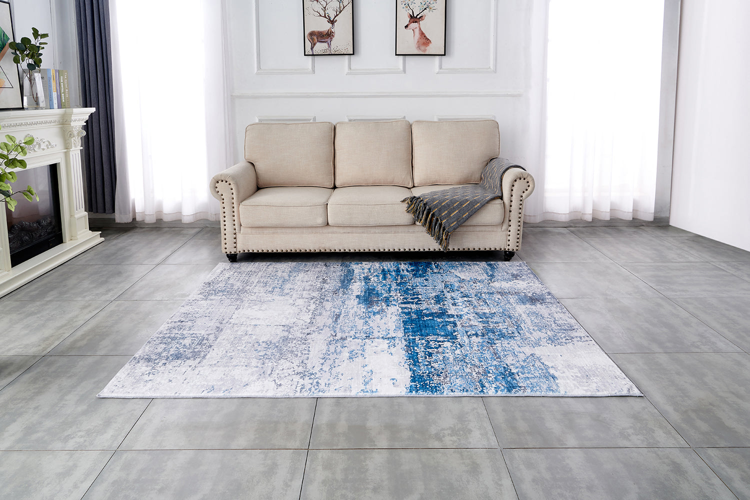 Zara Collection Abstract Design Gray Turquoise Machine Washable Super Soft Area Rug Multicolor Polyester