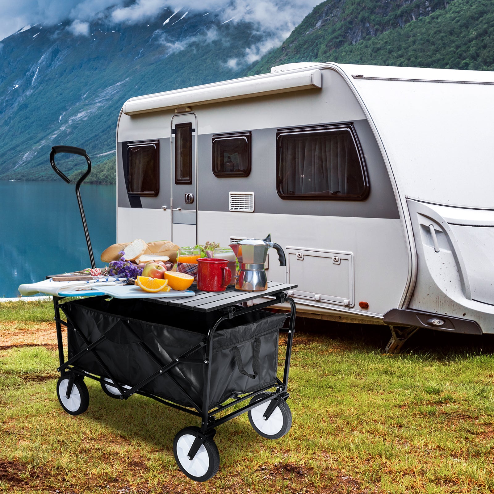 Heavy Duty Portable Folding Wagon and Collapsible black-steel