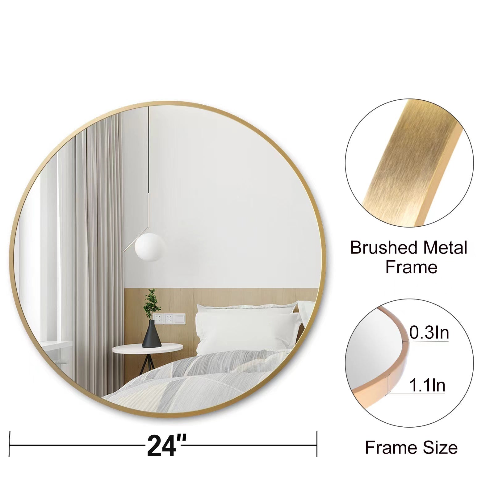 Gold 24 Inch Metal Round Bathroom Mirror gold-classic-mdf-aluminium alloy