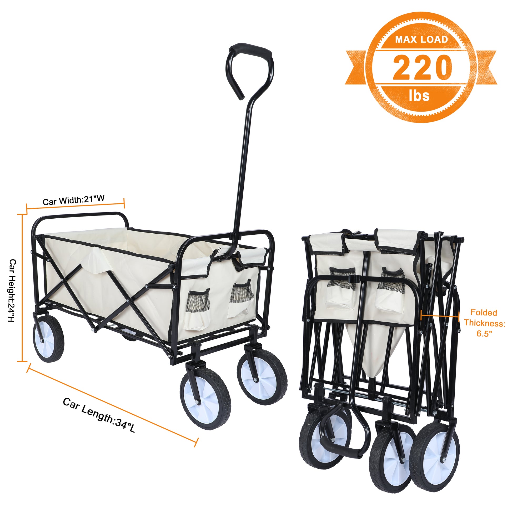 YSSOA Portable Rolling Folding Garden Cart with 360 white-steel