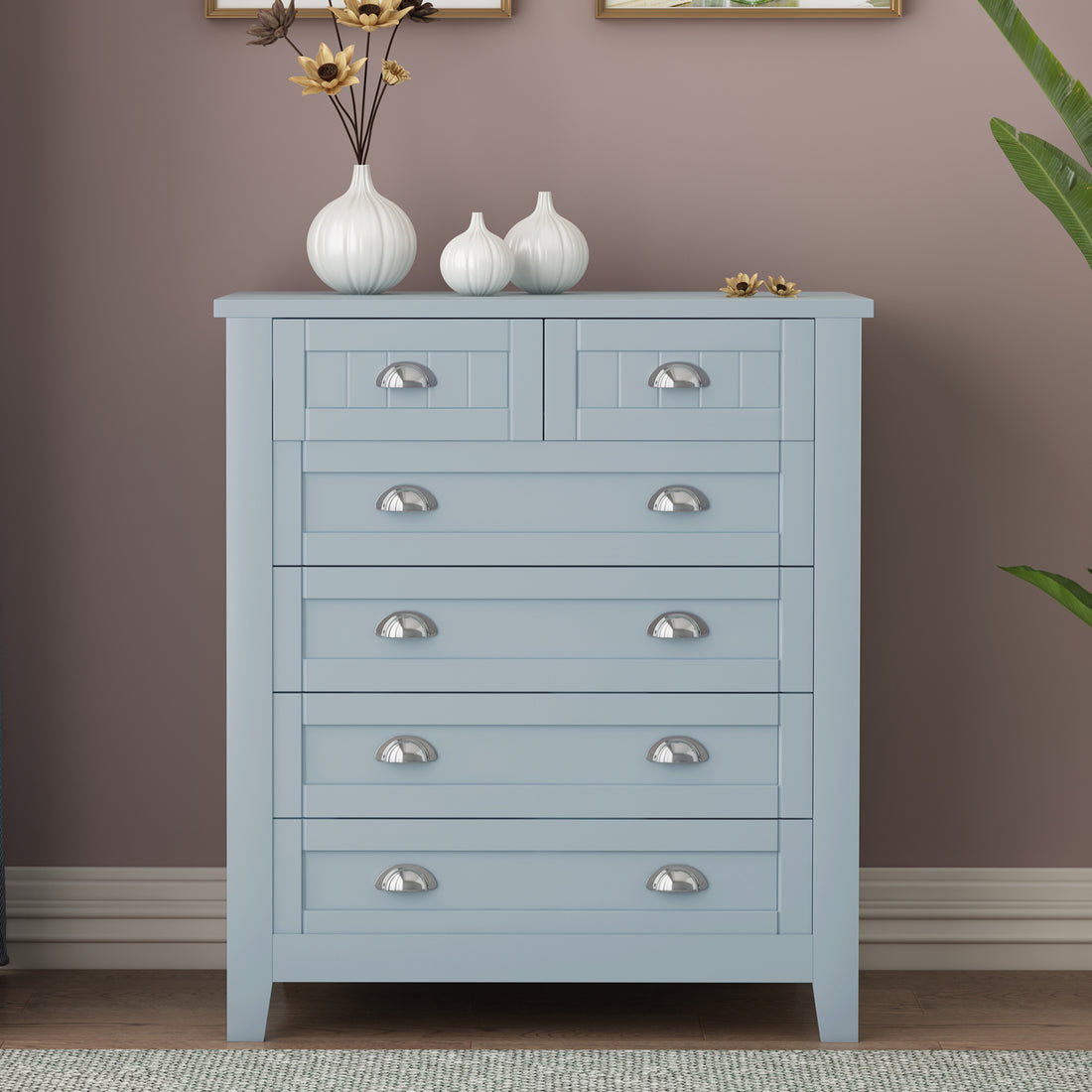 Drawer Dresser Bar Cabinet Side Cabinet,Buffet Sideboard,Buffet Service Counter,Solid Wood Frame,Plasticdoor Panel,Retro Shell Handle,Applicable To Dining Room,Living Room,Kitchen Corridorgrayish Blue 5 Or More Drawers Antique Grayish Blue Primary Living