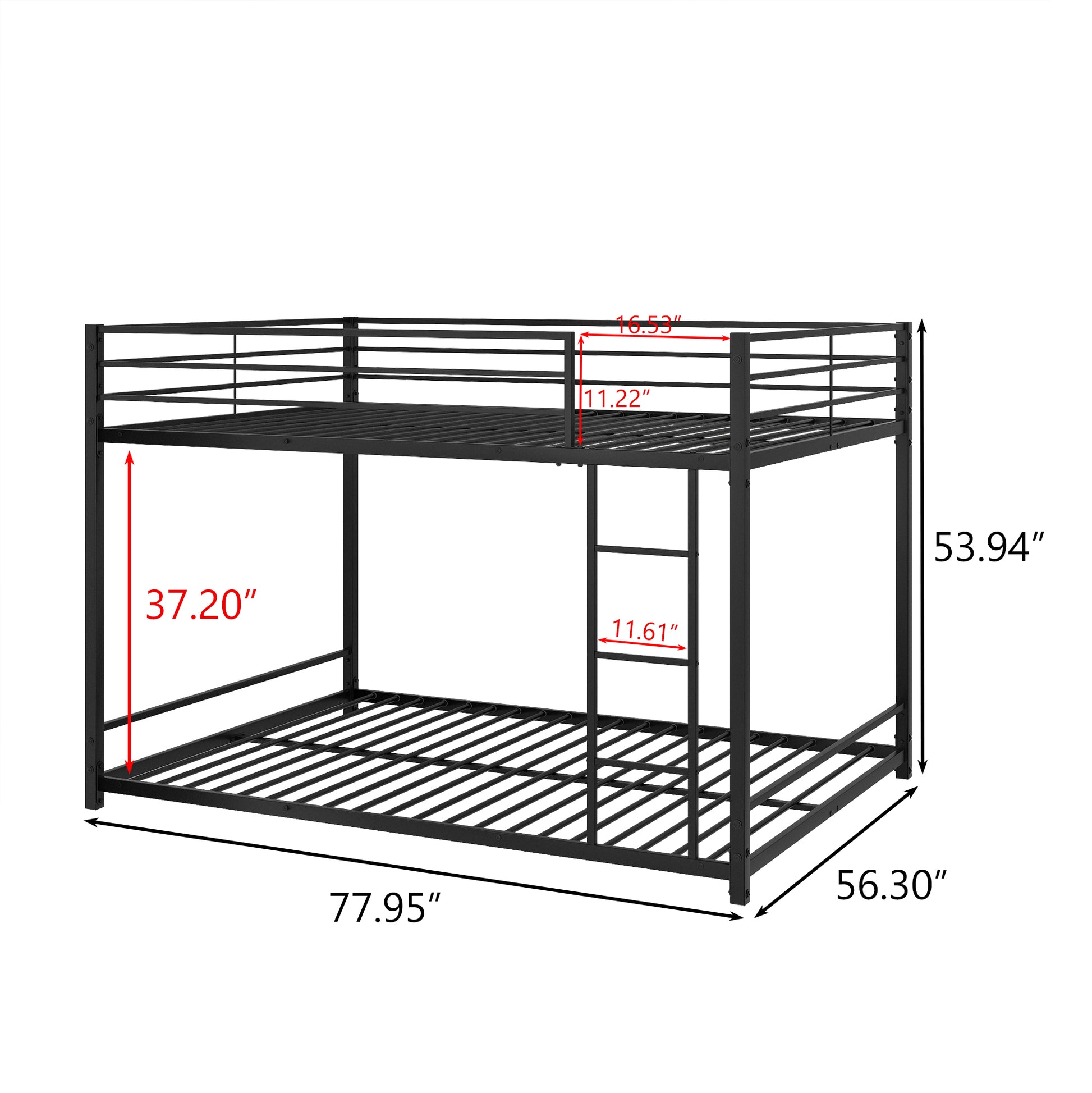 Metal Bunk Bed Full Over Full, Bunk Bed Frame With Safety Guard Rails, Heavy Duty Space Saving Design, Easy Assembly Black Black Metal
