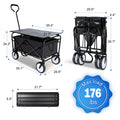 Heavy Duty Portable Folding Wagon And Collapsible Aluminum Alloy Table Combo Utility Outdoor Camping Cart With Universal Anti Slip Wheels & Adjustable Handle Along With Metal Board Desktop, Black Black Steel