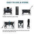 Heavy Duty Portable Folding Wagon And Collapsible Aluminum Alloy Table Combo Utility Outdoor Camping Cart With Universal Anti Slip Wheels & Adjustable Handle Along With Metal Board Desktop, Black Black Steel