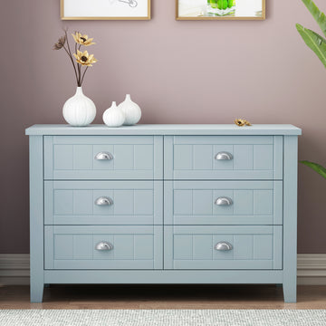 Drawer Dresser Bar Cabinet Side Cabinet,Buffet Sideboard,Buffet Service Counter,Solid Wood Frame,Plasticdoor Panel,Retroshell Handle,Applicable To Dining Room,Iving Room,Kitchen Corridor,Grayish Blue 5 Or More Drawers Grayish Blue Primary Living Space