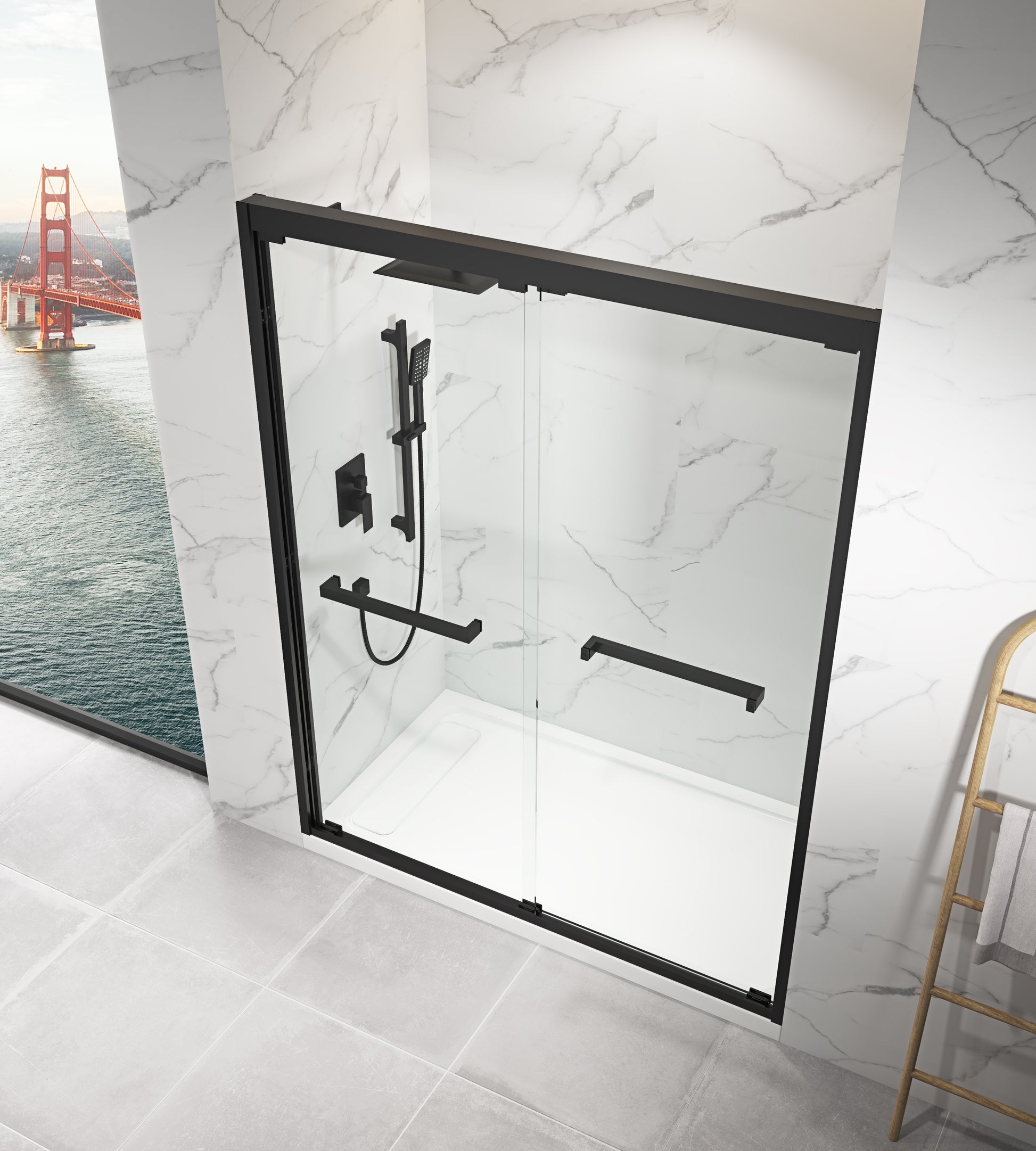 60 In. W X 76 In. Hsliding Framed Shower Door In Black Finish With Clear Glass Matt Black Glass