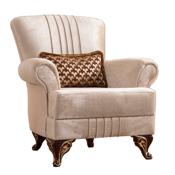 Traditional Style Chair Made With Chenille Upholstery In Beige Color Beige Chenille Wood Primary Living Space Firm Tight Back Contemporary,Modern Rolled Arms Solid Wood Mdf Wood 1 Seat