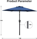 Simple Deluxe 7.5' Patio Outdoor Table Market Yard Umbrella With Push Button Tilt Crank, 6 Sturdy Ribs For Garden, Deck, Backyard, Pool, 7.5Ft, Blue Blue Stainless Steel