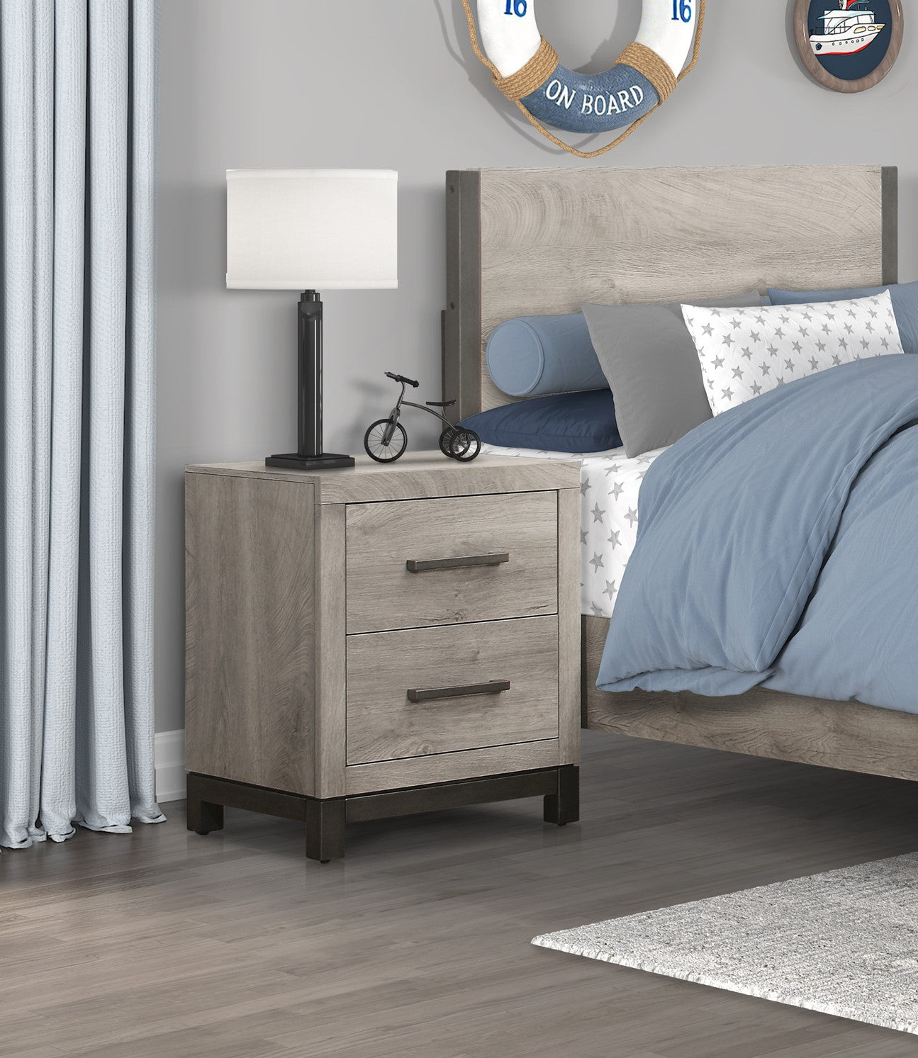 Attractive Gray Finish 1Pc Nightstand Of 2X Drawers Metal Bar Hardware Premium Melamine Board Wooden Bedroom Furniture Light Gray 2 Drawers Bedroom Wood