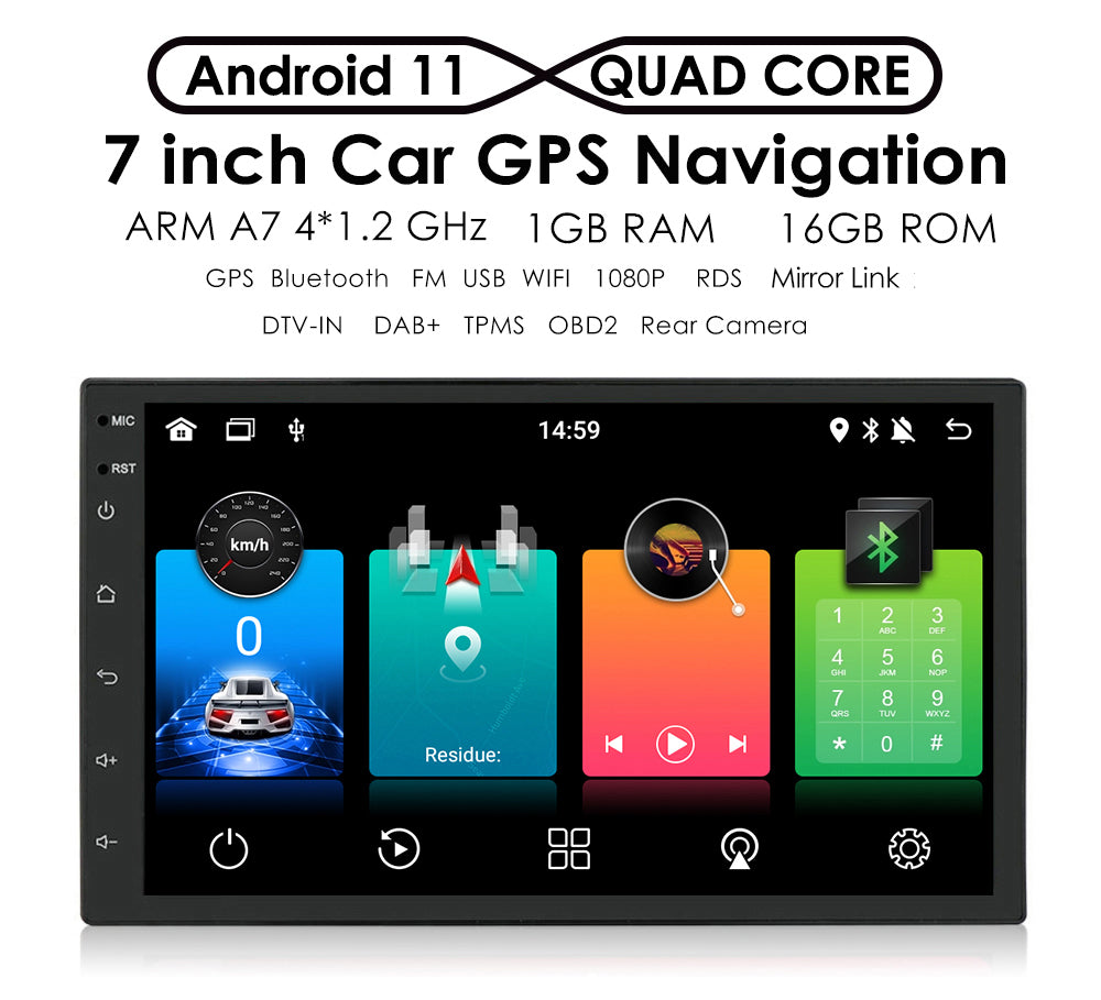 7 inch Double 2Din Touch Screen Android 10 Car Gps black-abs+pc