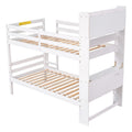 Twin Over Twin Bunk Beds With Bookcase Headboard, Solid Wood Bed Frame With Safety Rail And Ladder, Kids Teens Bedroom, Guest Room Furniture, Can Be Converted Into 2 Beds, White White Pine