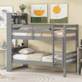 Twin Over Twin Bunk Beds With Bookcase Headboard, Solid Wood Bed Frame With Safety Rail And Ladder, Kids Teens Bedroom, Guest Room Furniture, Can Be Converted Into 2 Beds, Grey Twin Grey Pine