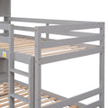 Twin Over Twin Bunk Beds With Bookcase Headboard, Solid Wood Bed Frame With Safety Rail And Ladder, Kids Teens Bedroom, Guest Room Furniture, Can Be Converted Into 2 Beds, Grey Twin Grey Pine