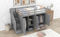 Functional Loft Bed With 3 Shelves, 2 Wardrobes And 2 Drawers, Ladder With Storage, No Box Spring Needed, Gray Gray Pine