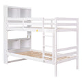 Twin Over Twin Bunk Beds With Bookcase Headboard, Solid Wood Bed Frame With Safety Rail And Ladder, Kids Teens Bedroom, Guest Room Furniture, Can Be Converted Into 2 Beds, White White Pine