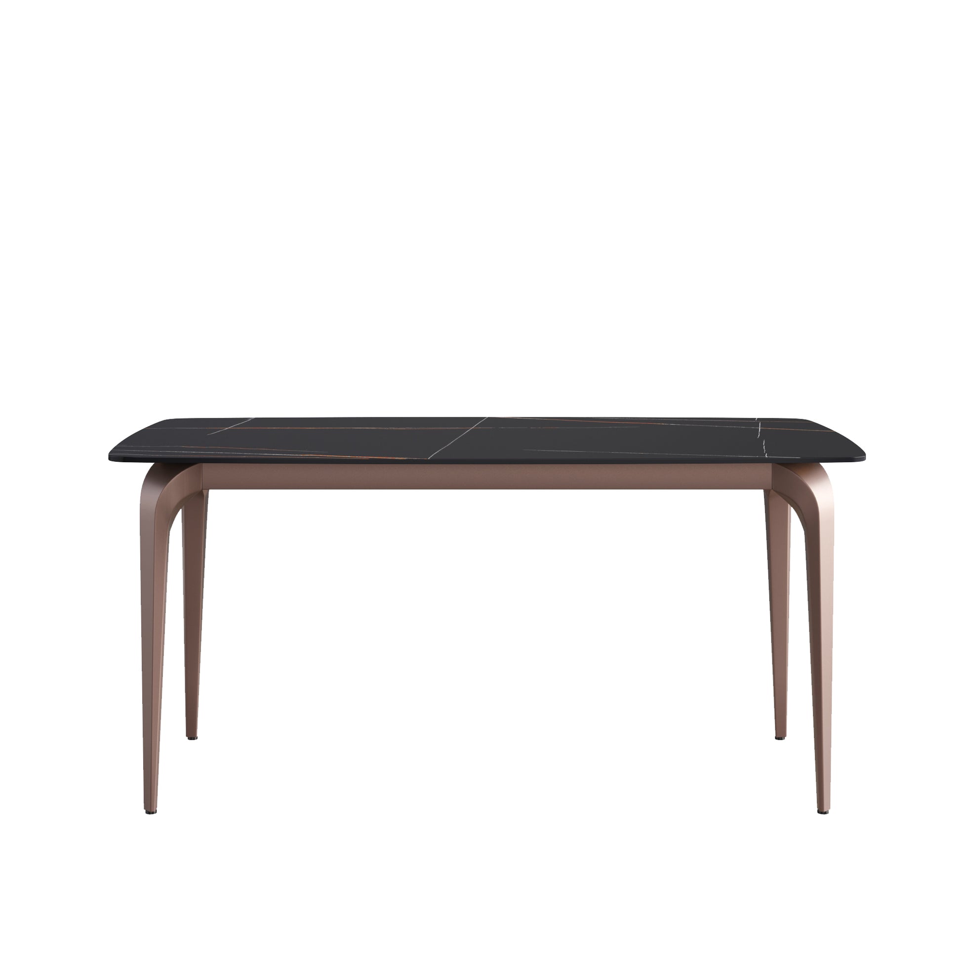 63"Modern Artificial Stone Black Curved Metal Leg Dining Table 6 People Black Metal Sintered Stone