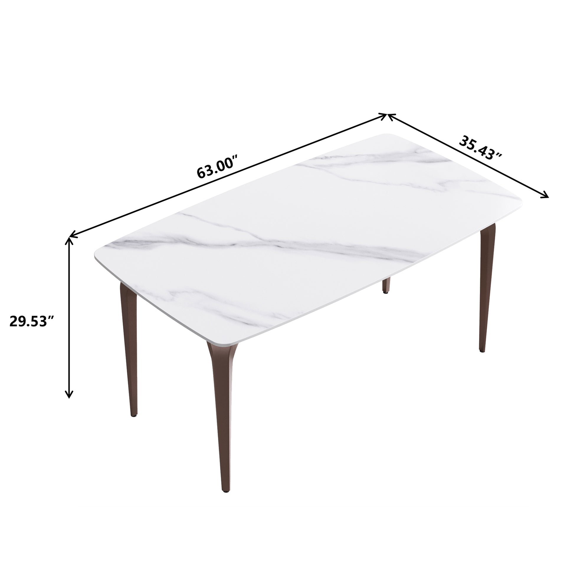 63"Modern Artificial Stone White Curved Metal Leg Dining Table 6 People White Metal Sintered Stone