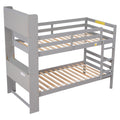 Twin Over Twin Bunk Beds With Bookcase Headboard, Solid Wood Bed Frame With Safety Rail And Ladder, Kids Teens Bedroom, Guest Room Furniture, Can Be Converted Into 2 Beds, Grey Twin Grey Pine