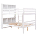 Full Over Full Bunk Beds With Bookcase Headboard, Solid Wood Bed Frame With Safety Rail And Ladder, Kids Teens Bedroom, Guest Room Furniture, Can Be Converted Into 2 Beds, White White Pine