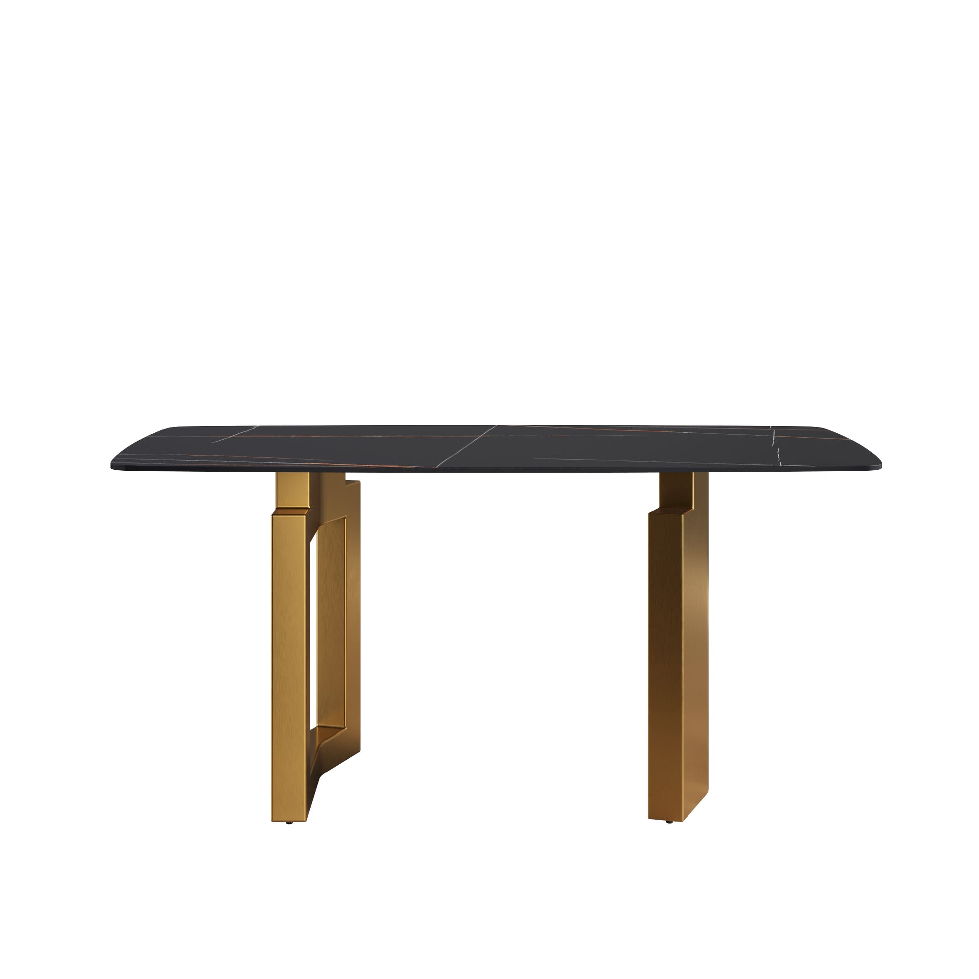 63"Modern Artificial Stone Black Curved Golden Metal Leg Dining Table 6 People Black Metal Sintered Stone