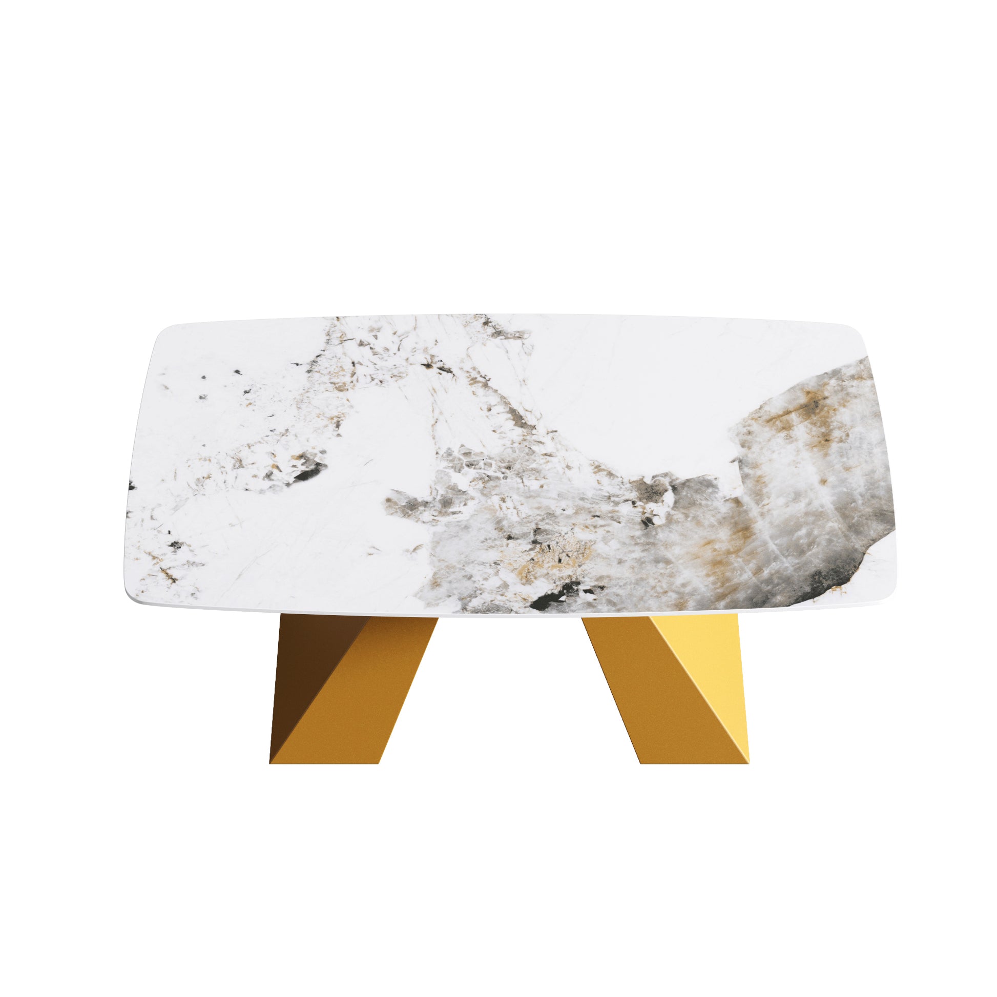 63"Modern Artificial Stone Pandora White Curved Golden Metal Leg Dining Table 6 People Antique White Metal Sintered Stone