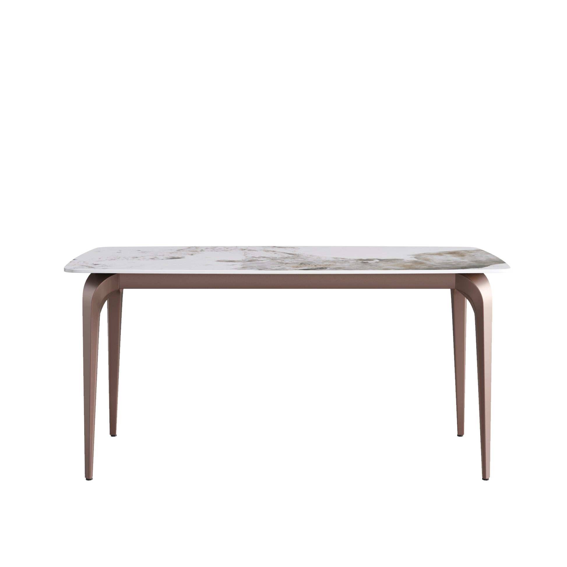 63"Modern Artificial Stone Pandora White Curved Metal Leg Dining Table 6 People Antique White Metal Sintered Stone