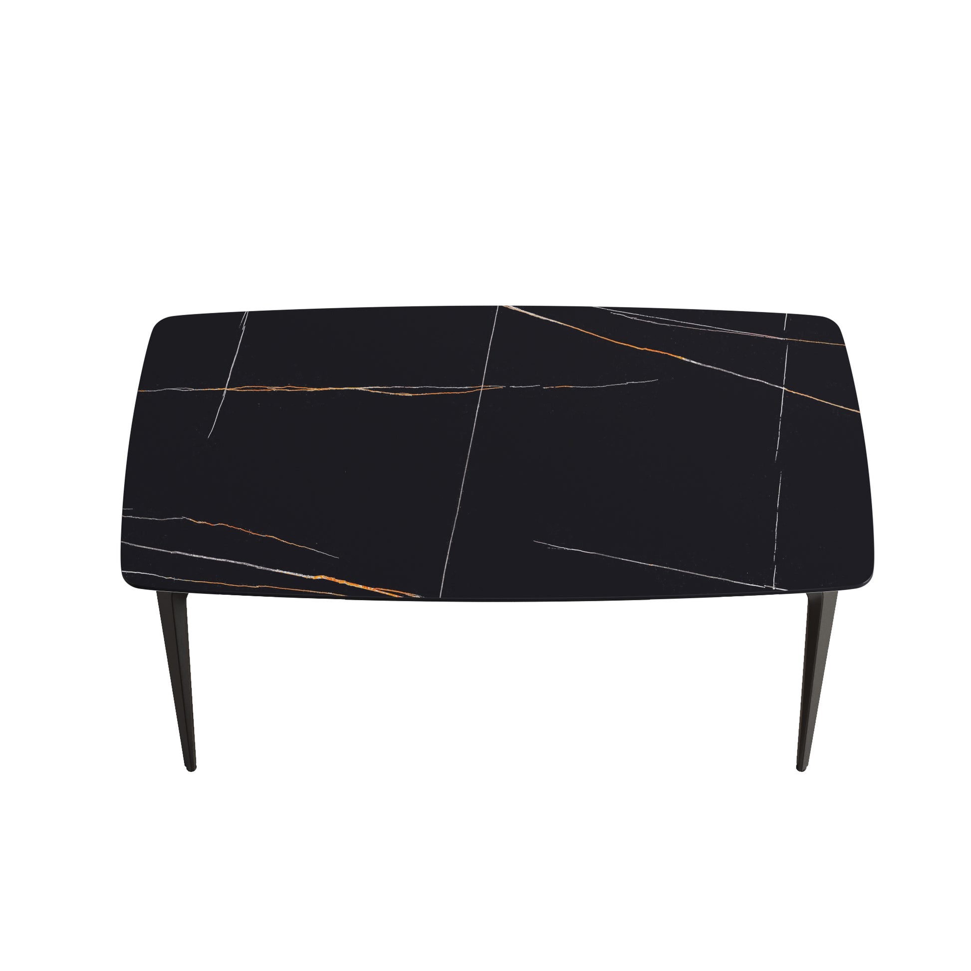 63"Modern Artificial Stone Black Curved Black Metal Leg Dining Table 6 People Black Metal Sintered Stone