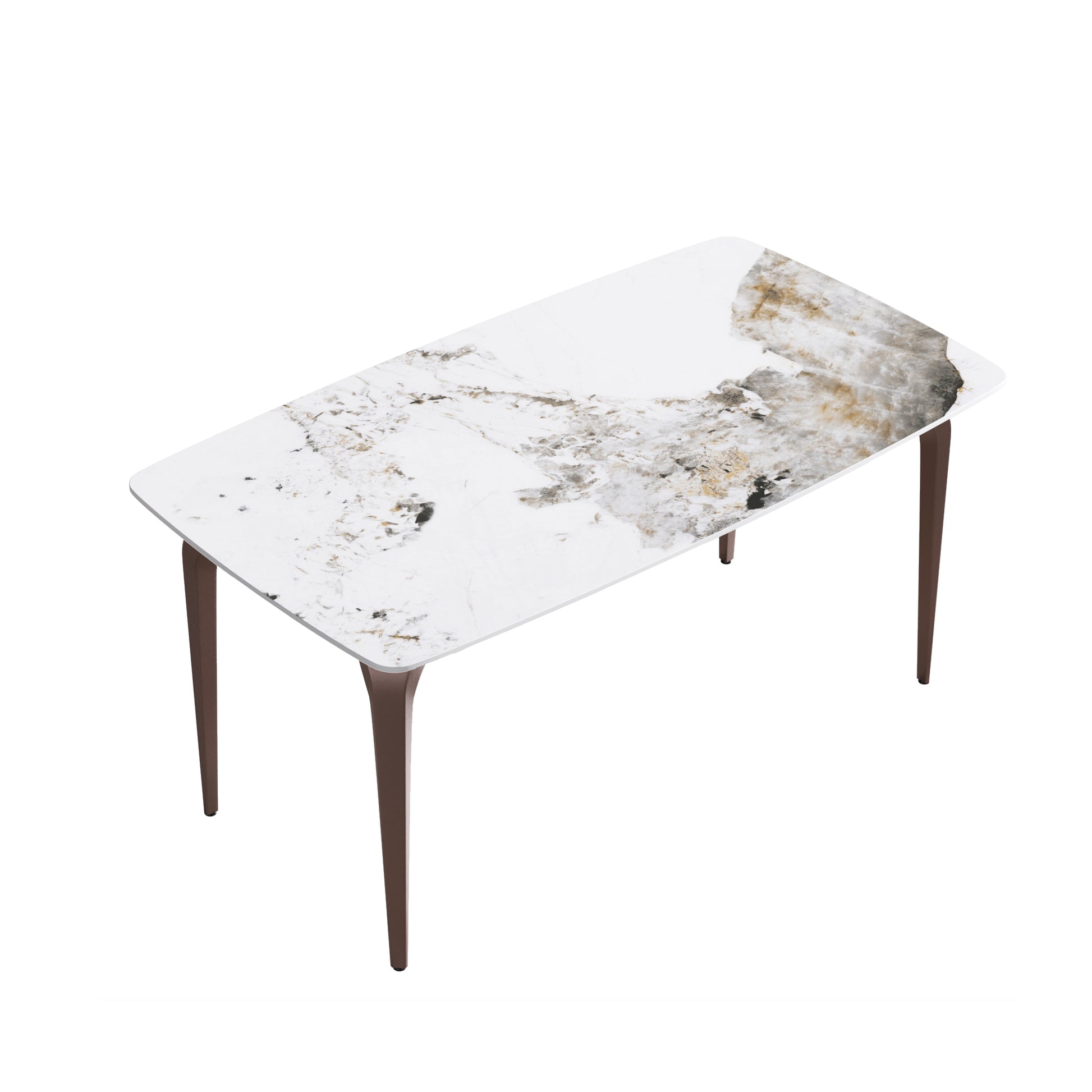 63"Modern Artificial Stone Pandora White Curved Metal Leg Dining Table 6 People Antique White Metal Sintered Stone