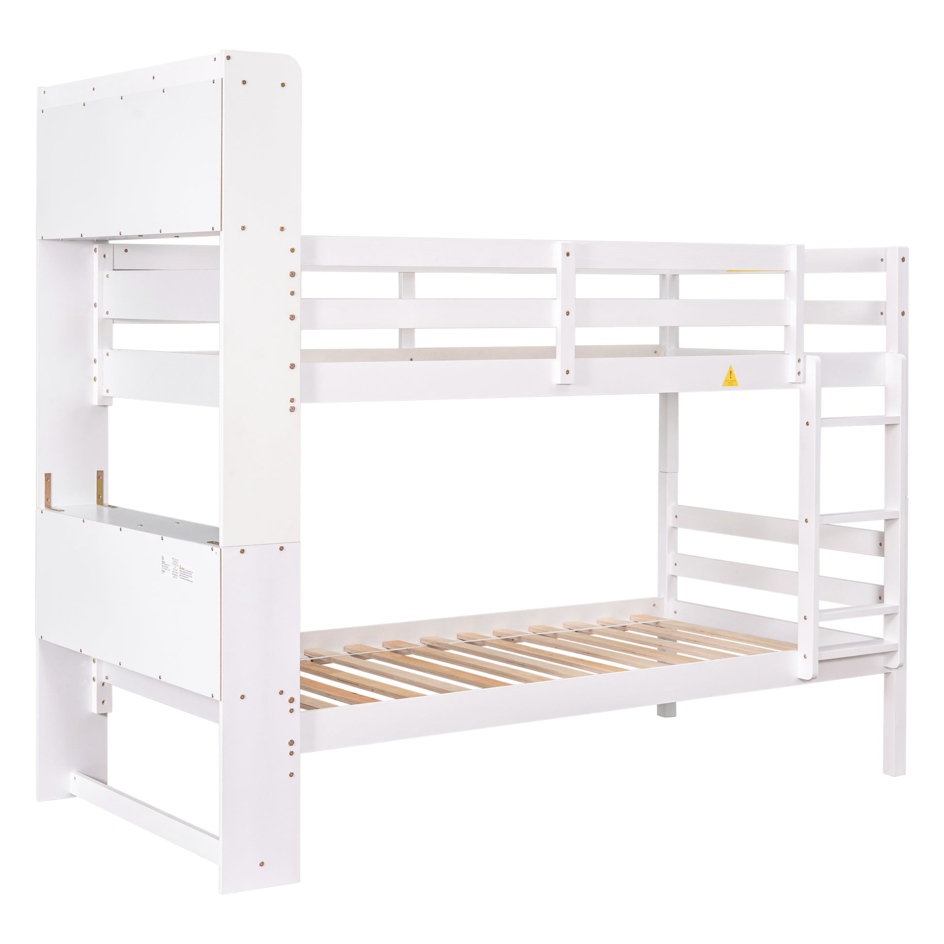 Twin Over Twin Bunk Beds With Bookcase Headboard, Solid Wood Bed Frame With Safety Rail And Ladder, Kids Teens Bedroom, Guest Room Furniture, Can Be Converted Into 2 Beds, White White Pine